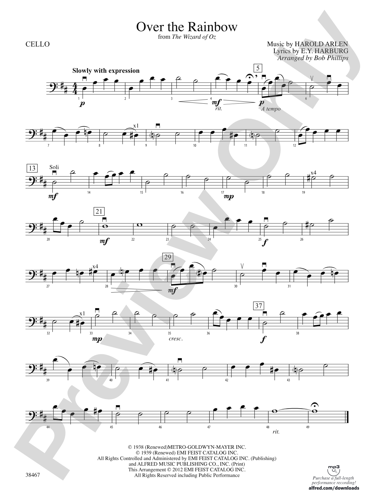 Over the Rainbow (from The Wizard of Oz): Cello