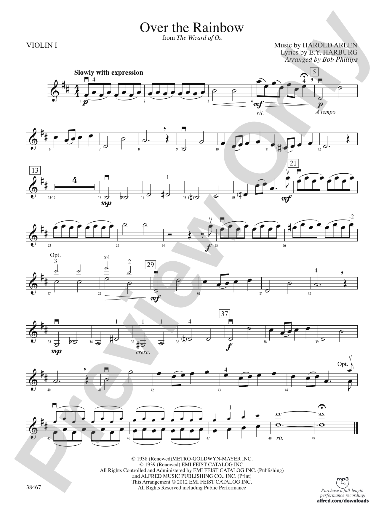 Over the Rainbow (from The Wizard of Oz): 1st Violin