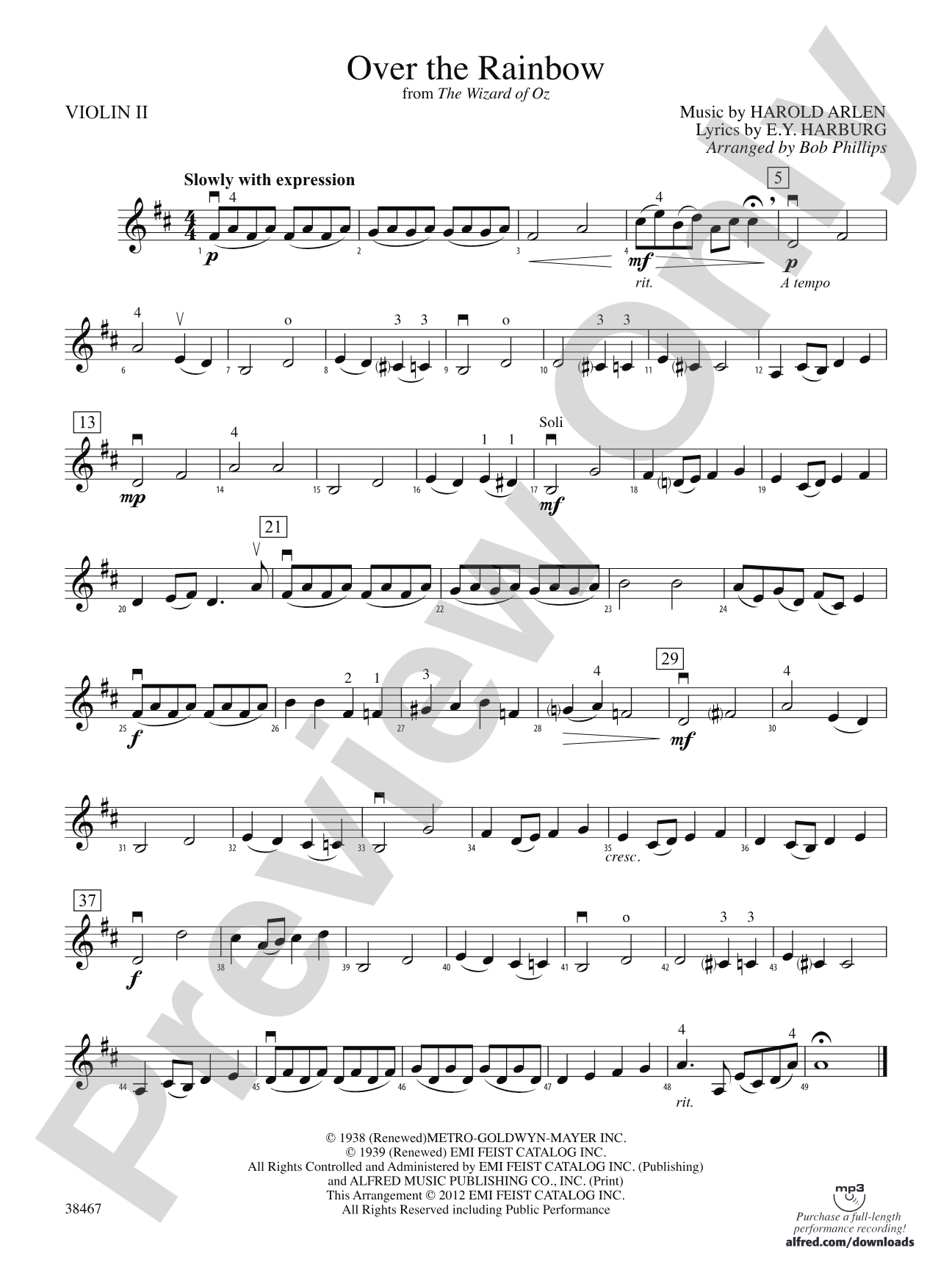 Over the Rainbow (from The Wizard of Oz): 2nd Violin