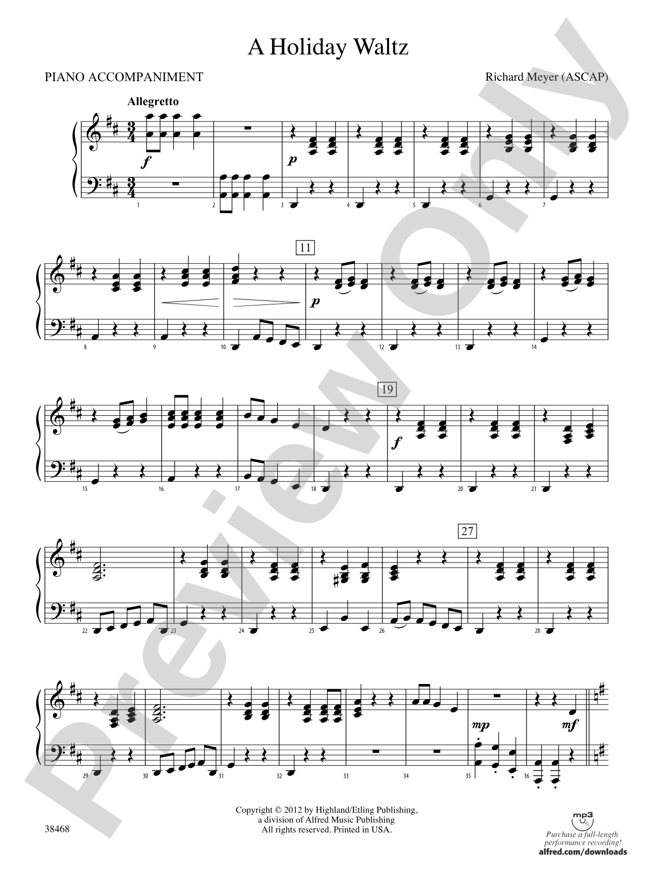 A Holiday Waltz: Piano Accompaniment