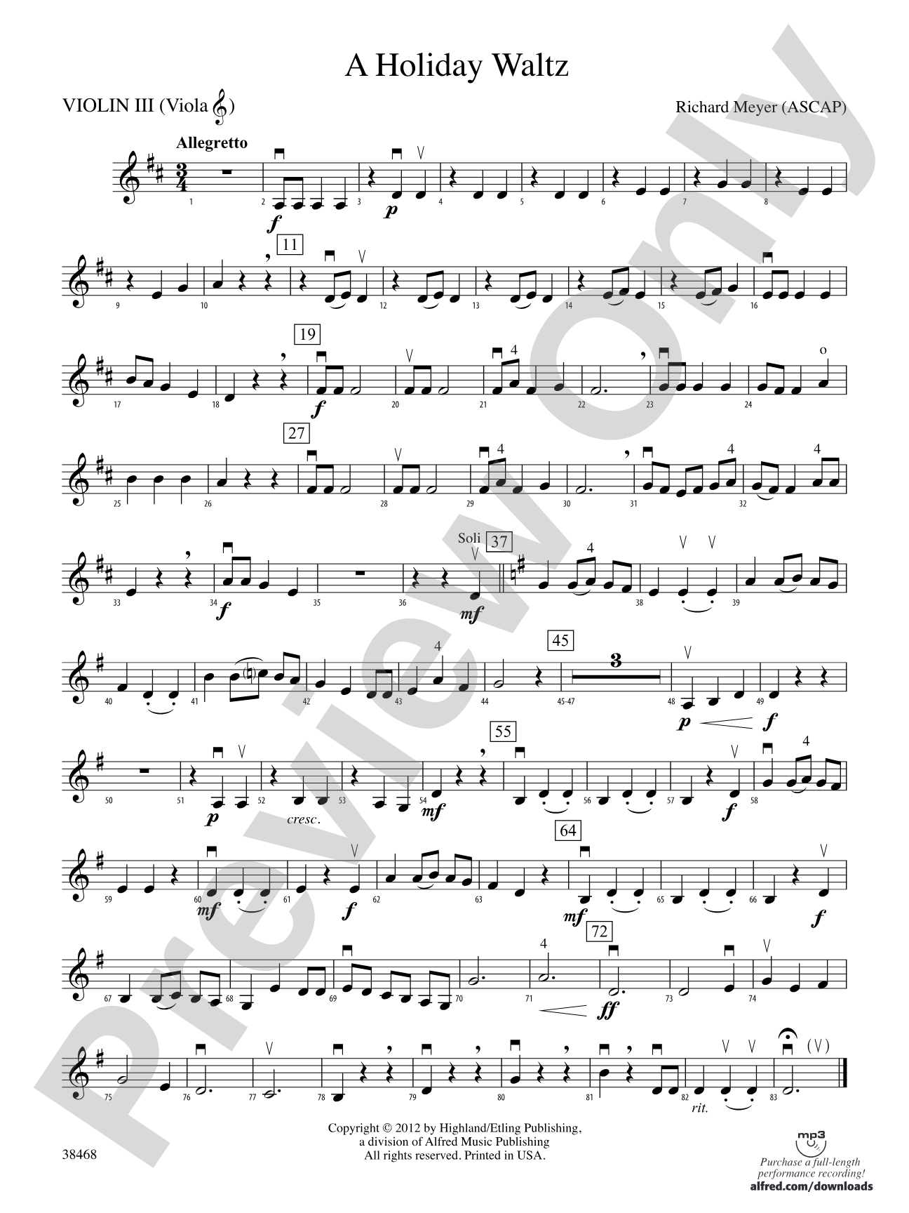 A Holiday Waltz: 3rd Violin (Viola [TC])