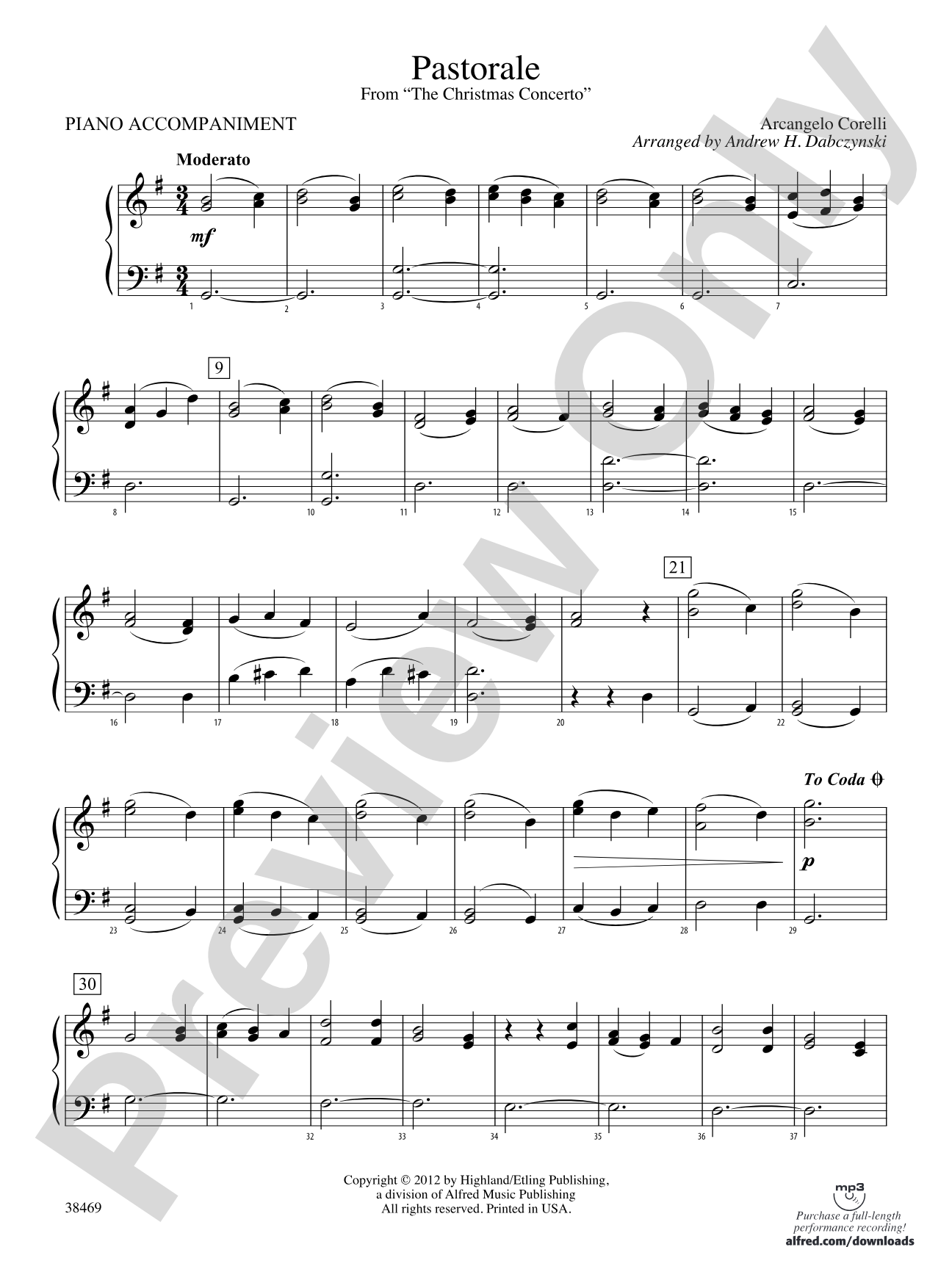 Pastorale (from The Christmas Concerto): Piano Accompaniment