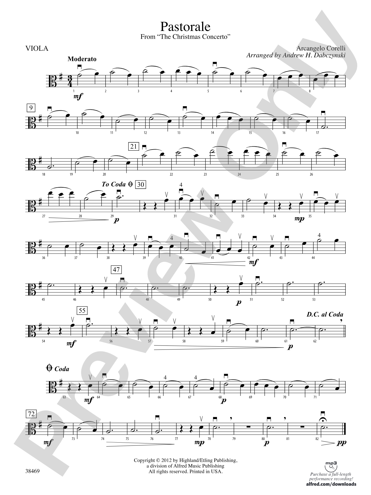 Pastorale (from The Christmas Concerto): Viola