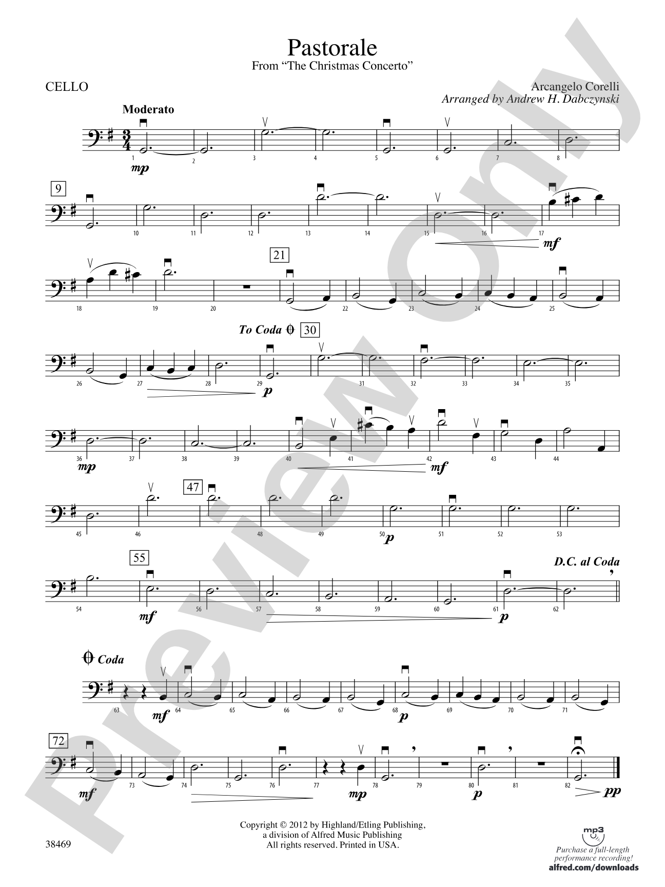 Pastorale (from The Christmas Concerto): Cello