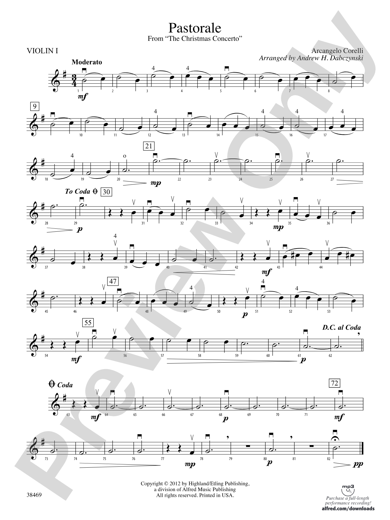 Pastorale (from The Christmas Concerto): 1st Violin