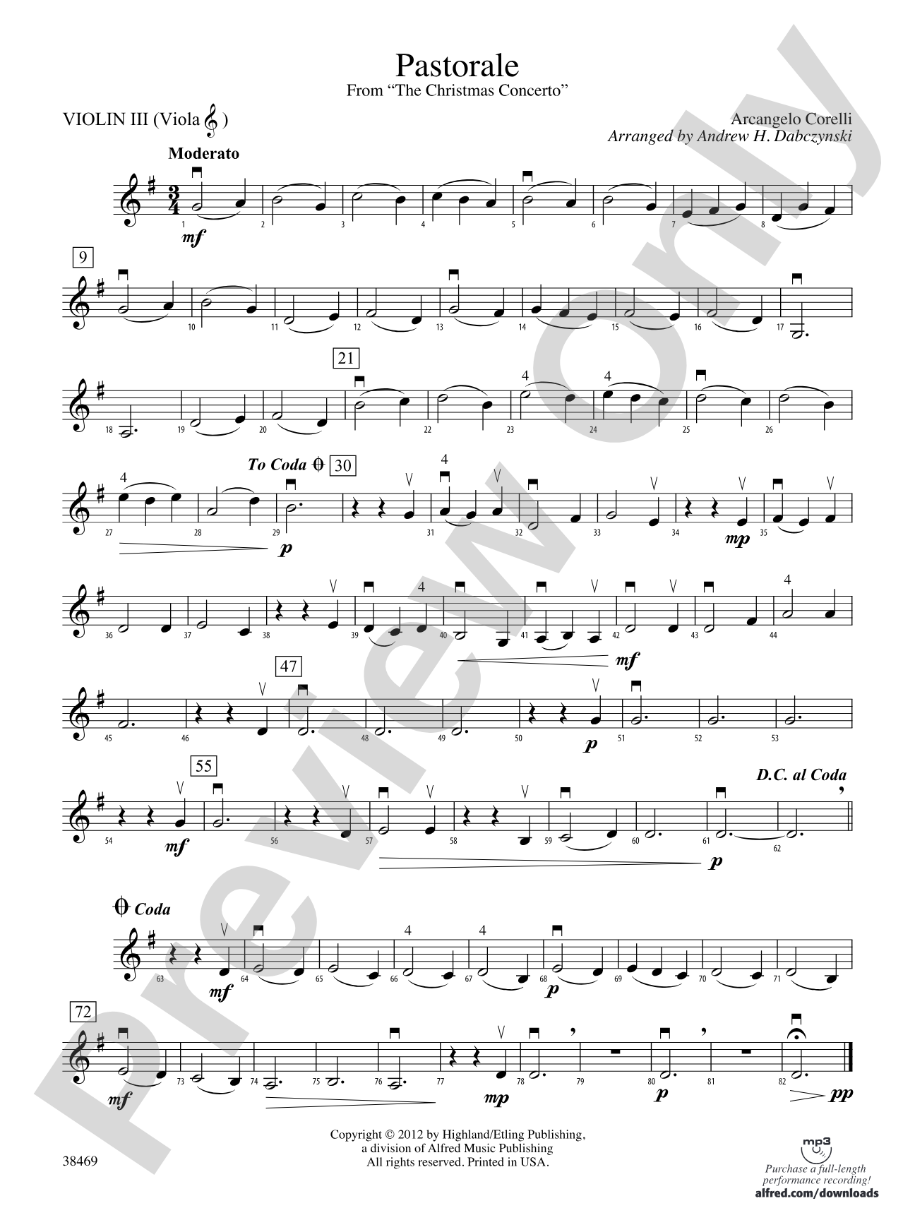 Pastorale (from The Christmas Concerto): 3rd Violin (Viola [TC])