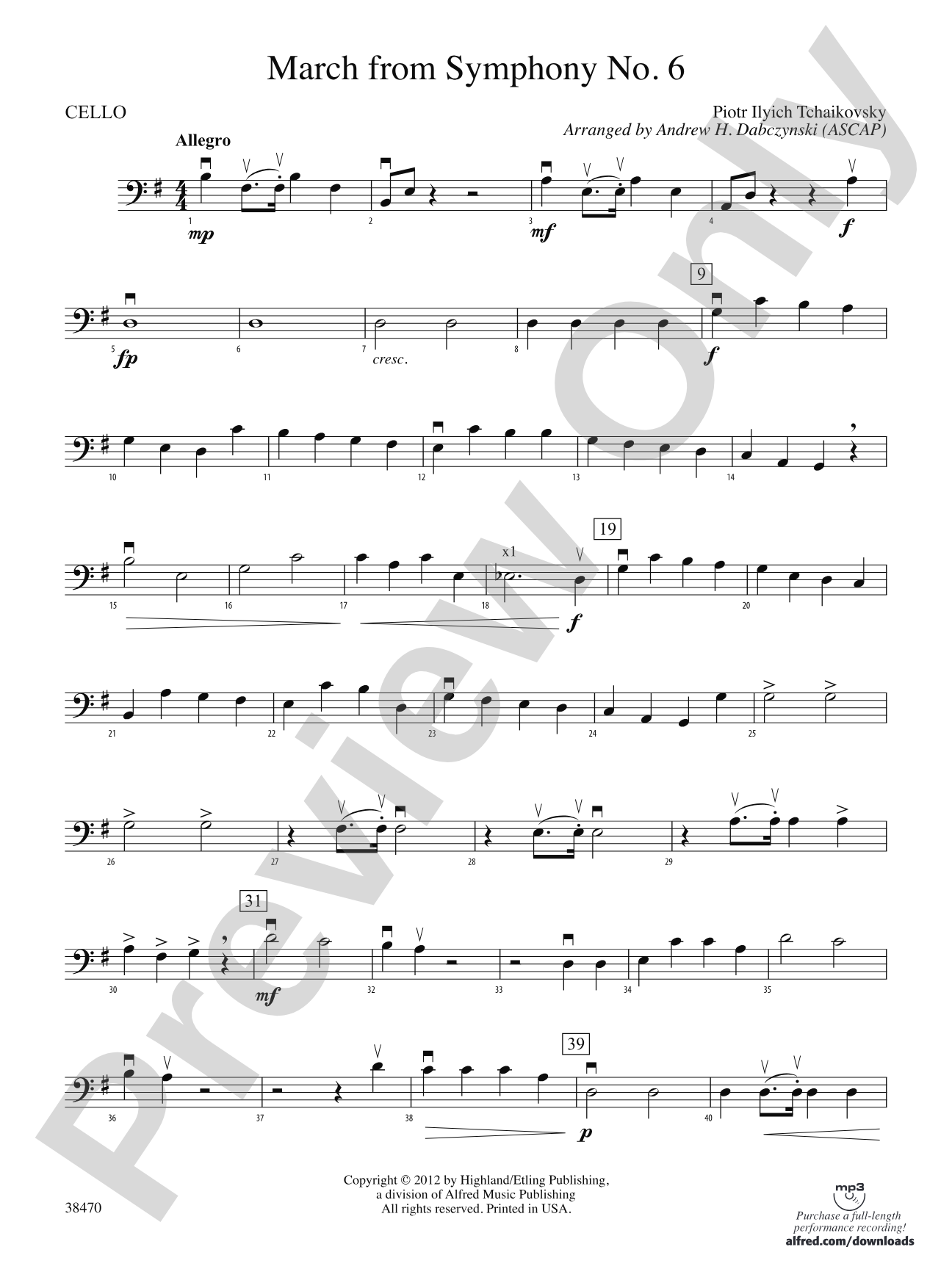 March from Symphony No. 6: Cello