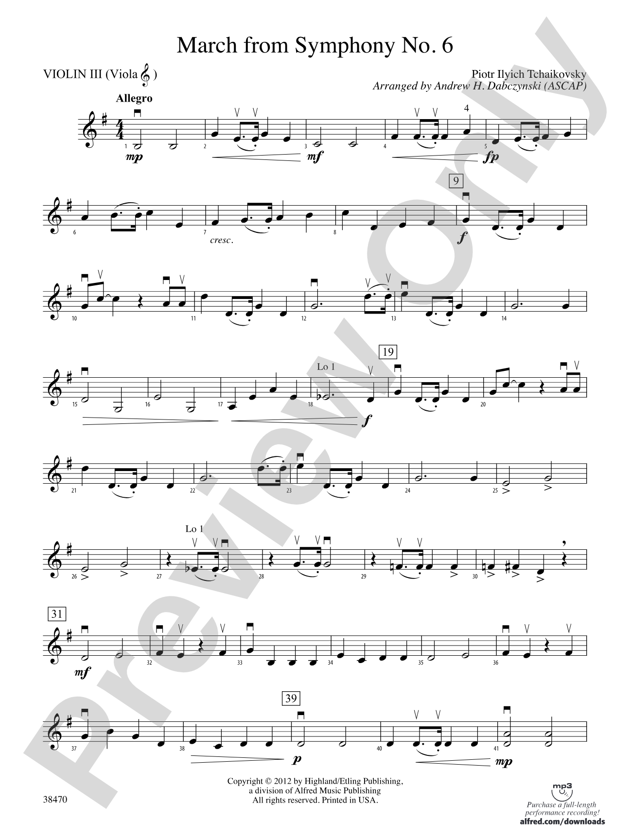 March from Symphony No. 6: 3rd Violin (Viola [TC])
