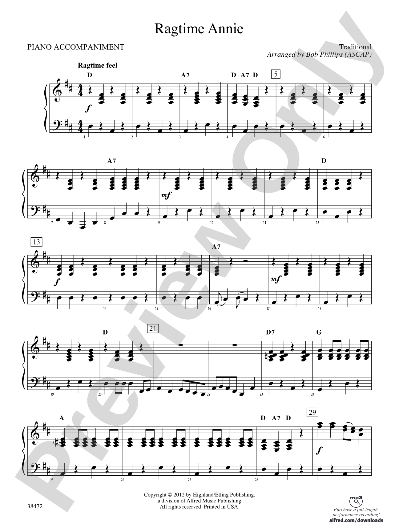 Ragtime Annie: Piano Accompaniment