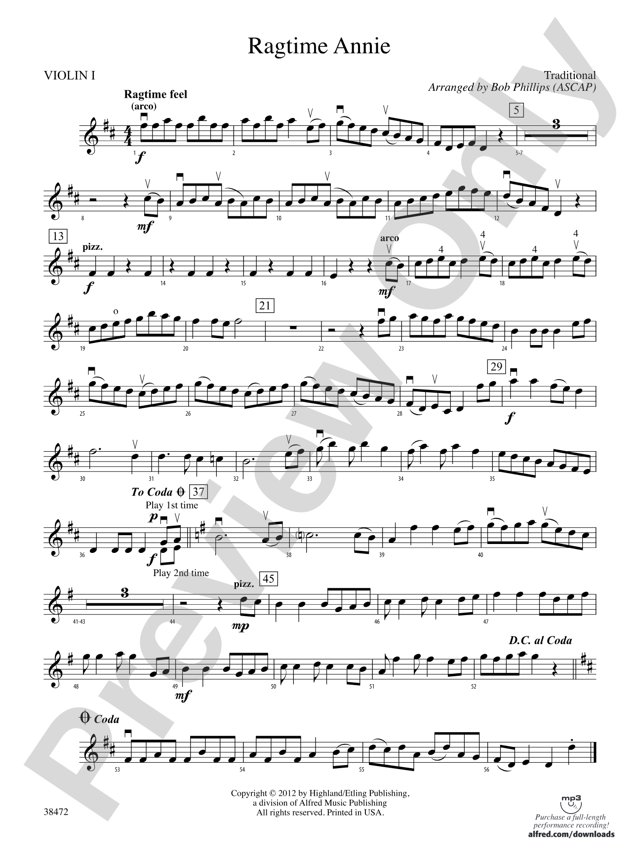 Ragtime Annie: 1st Violin