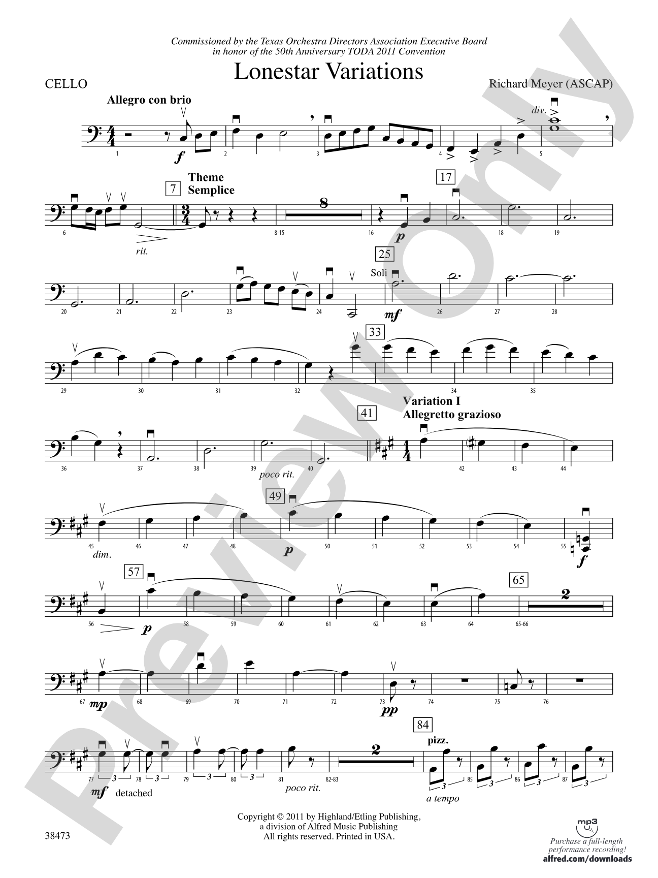 Lonestar Variations: Cello
