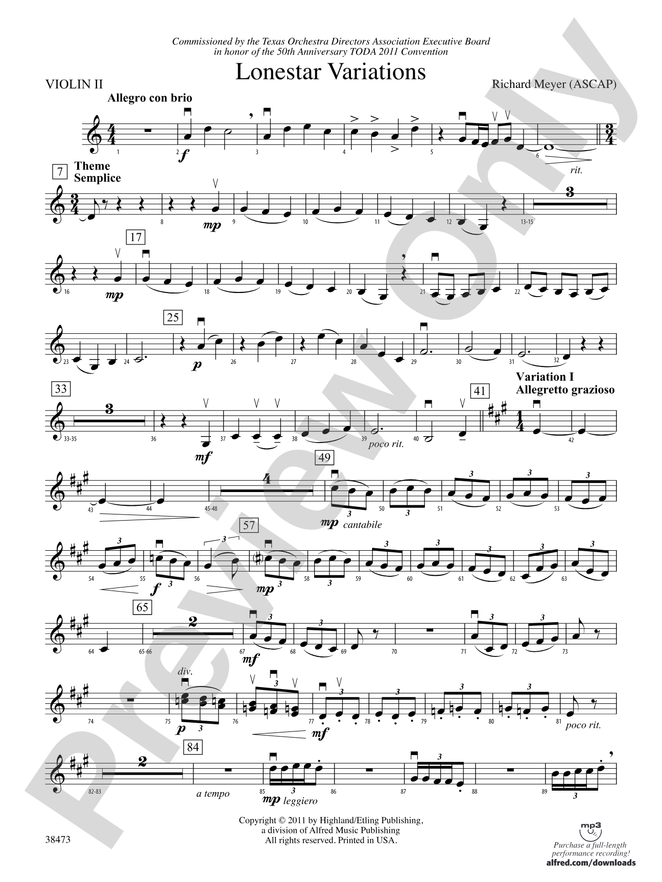 Lonestar Variations: 2nd Violin