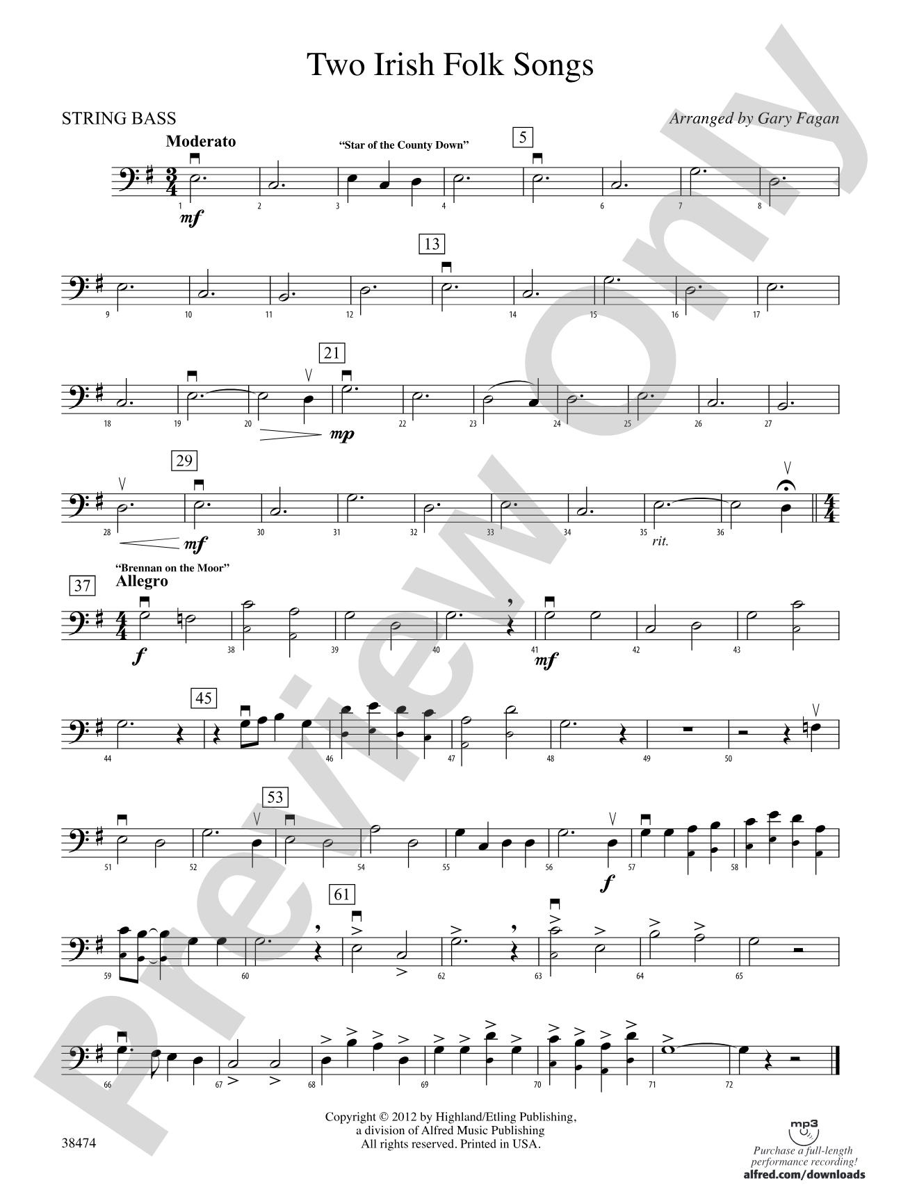 Two Irish Folk Songs: String Bass