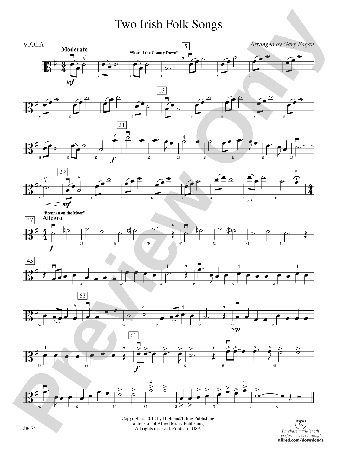Two Irish Folk Songs: Viola