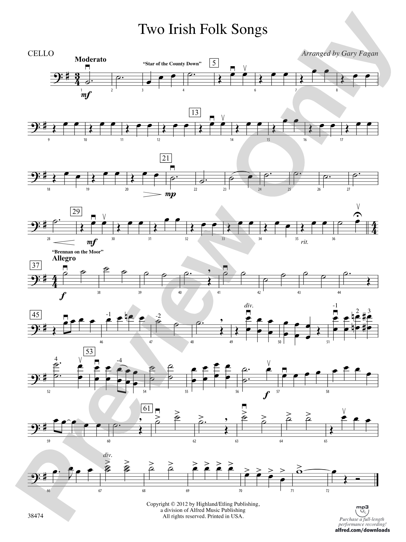 Two Irish Folk Songs: Cello