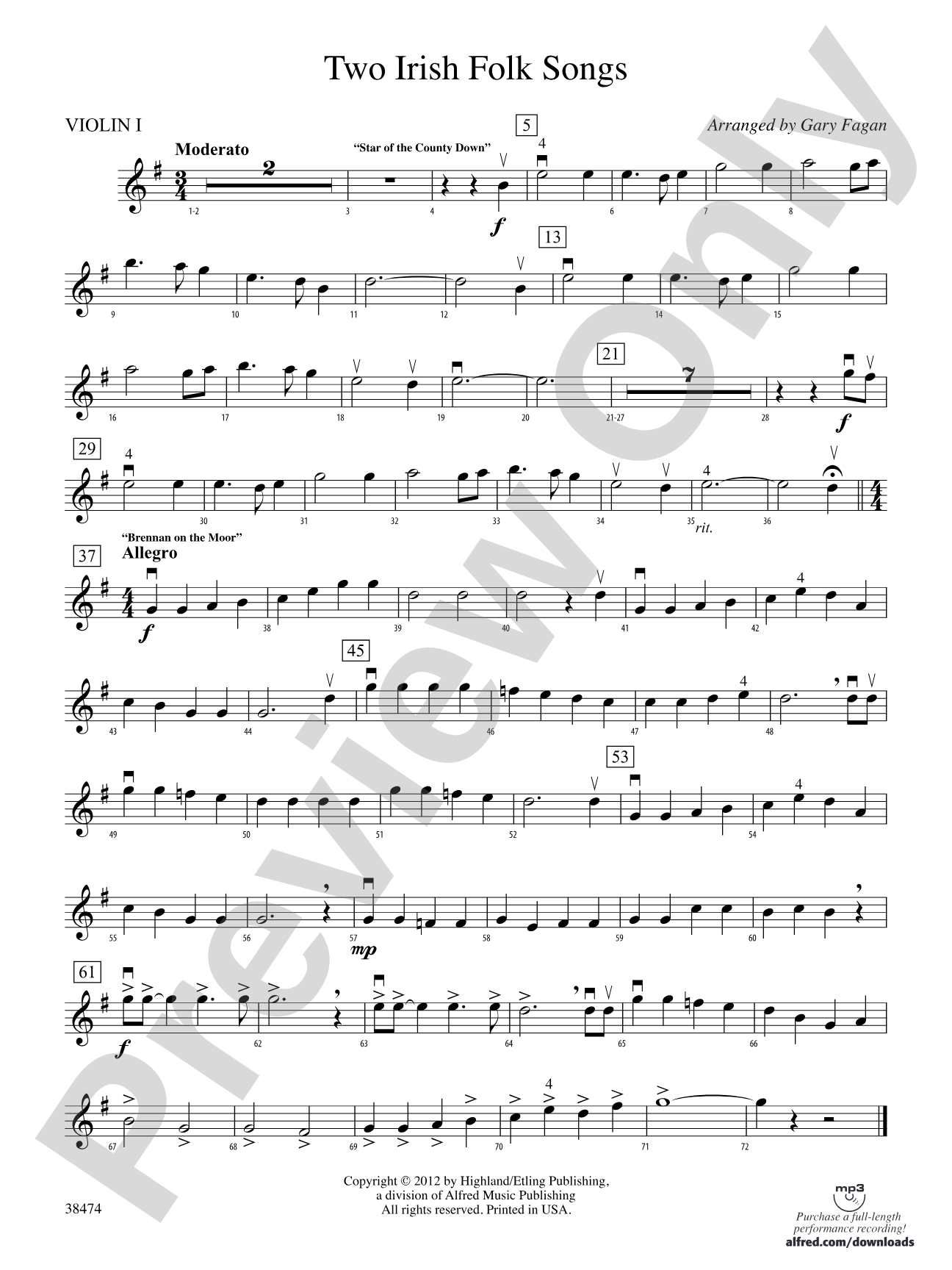 Two Irish Folk Songs: 1st Violin