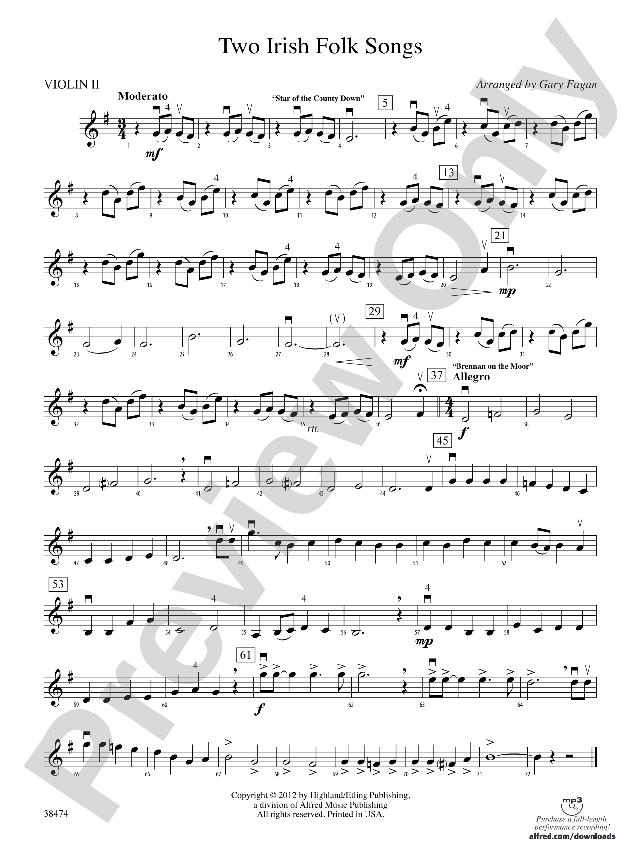 Two Irish Folk Songs: 2nd Violin
