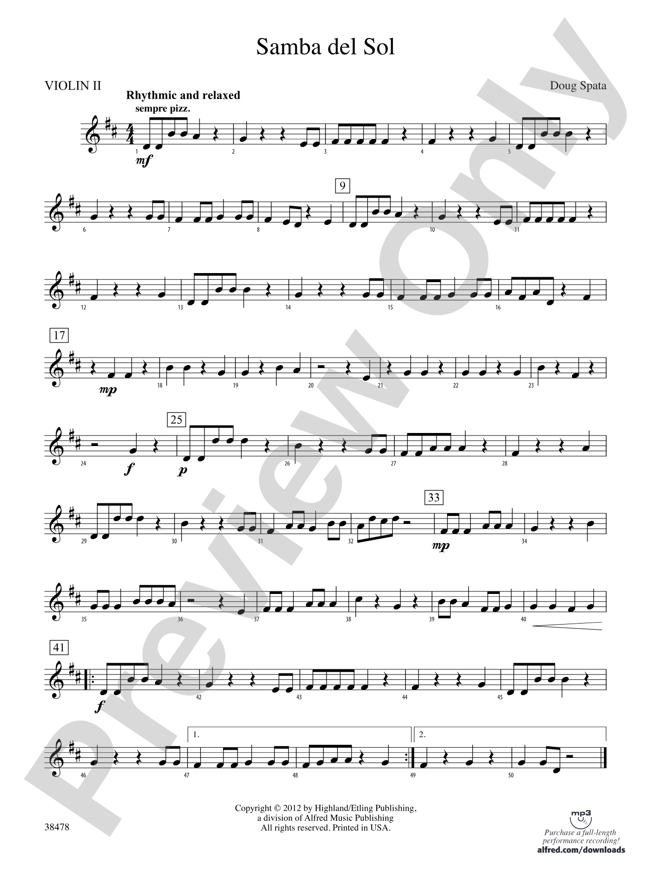 Samba del Sol: 2nd Violin