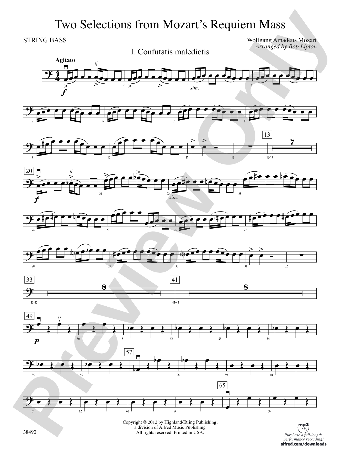 Two Selections from Mozart's Requiem Mass: String Bass