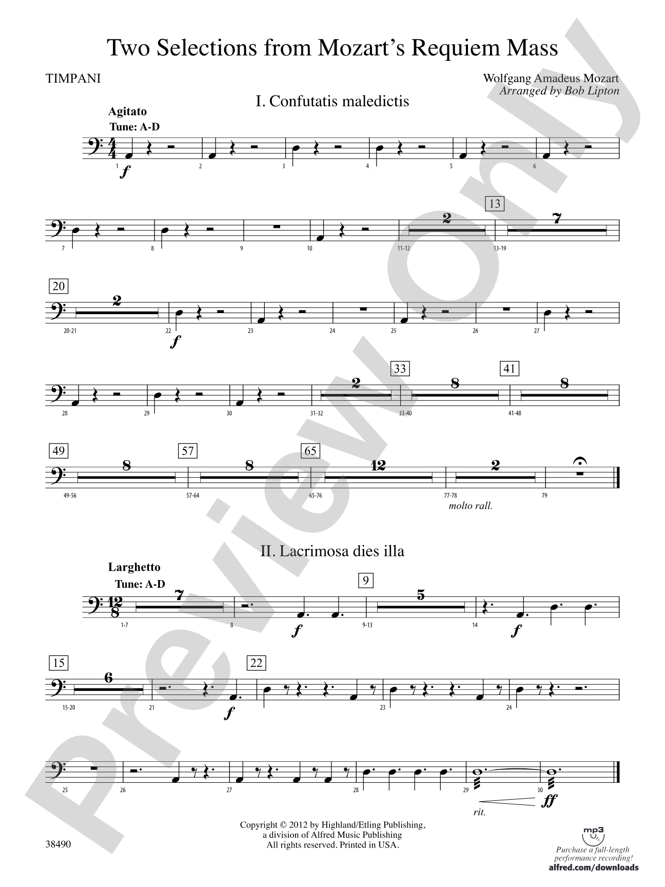Two Selections from Mozart's Requiem Mass: Timpani