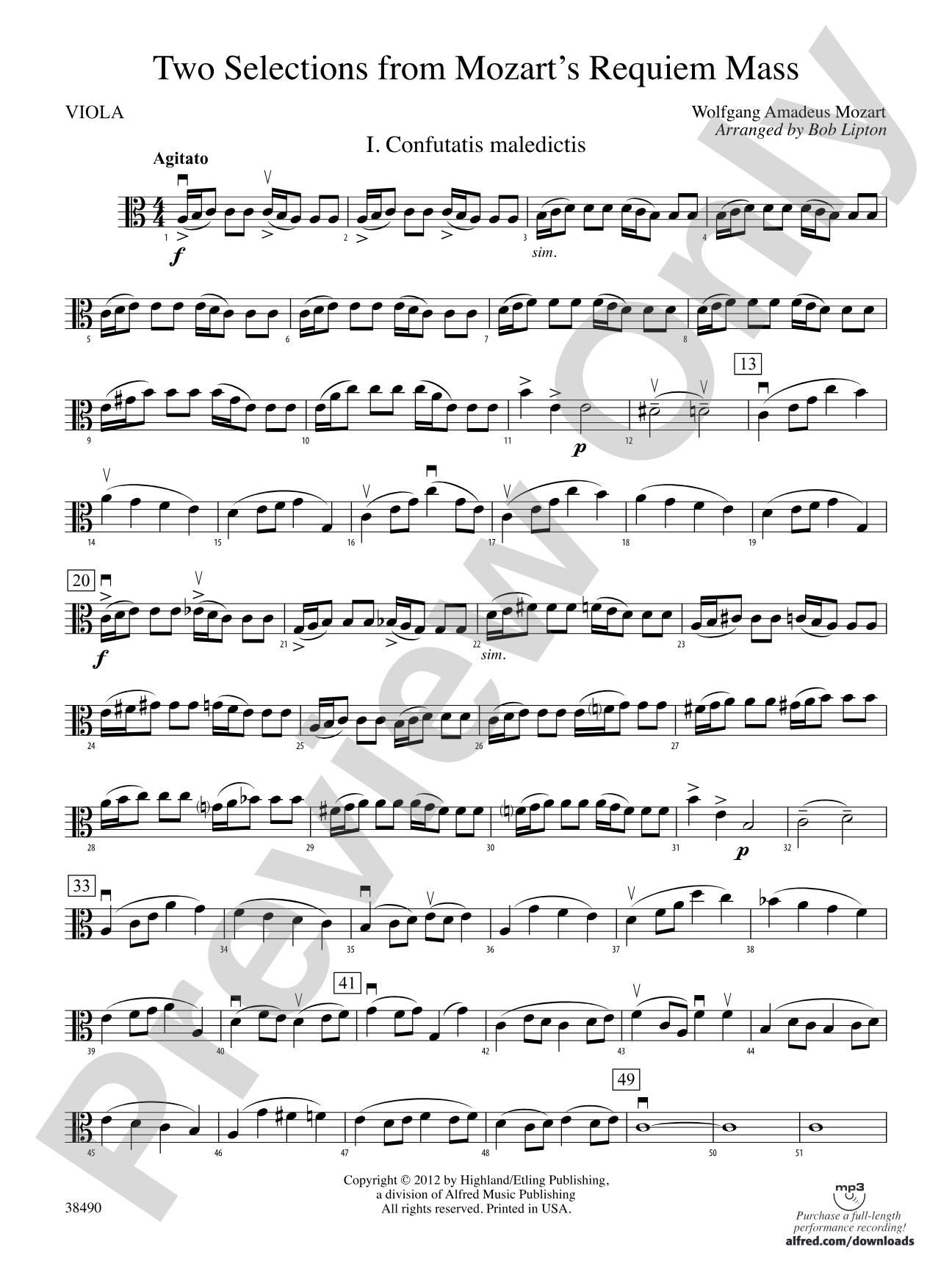 Two Selections from Mozart's Requiem Mass: Viola