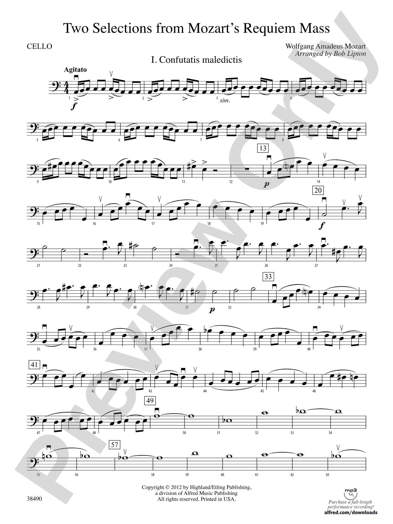 Two Selections from Mozart's Requiem Mass: Cello