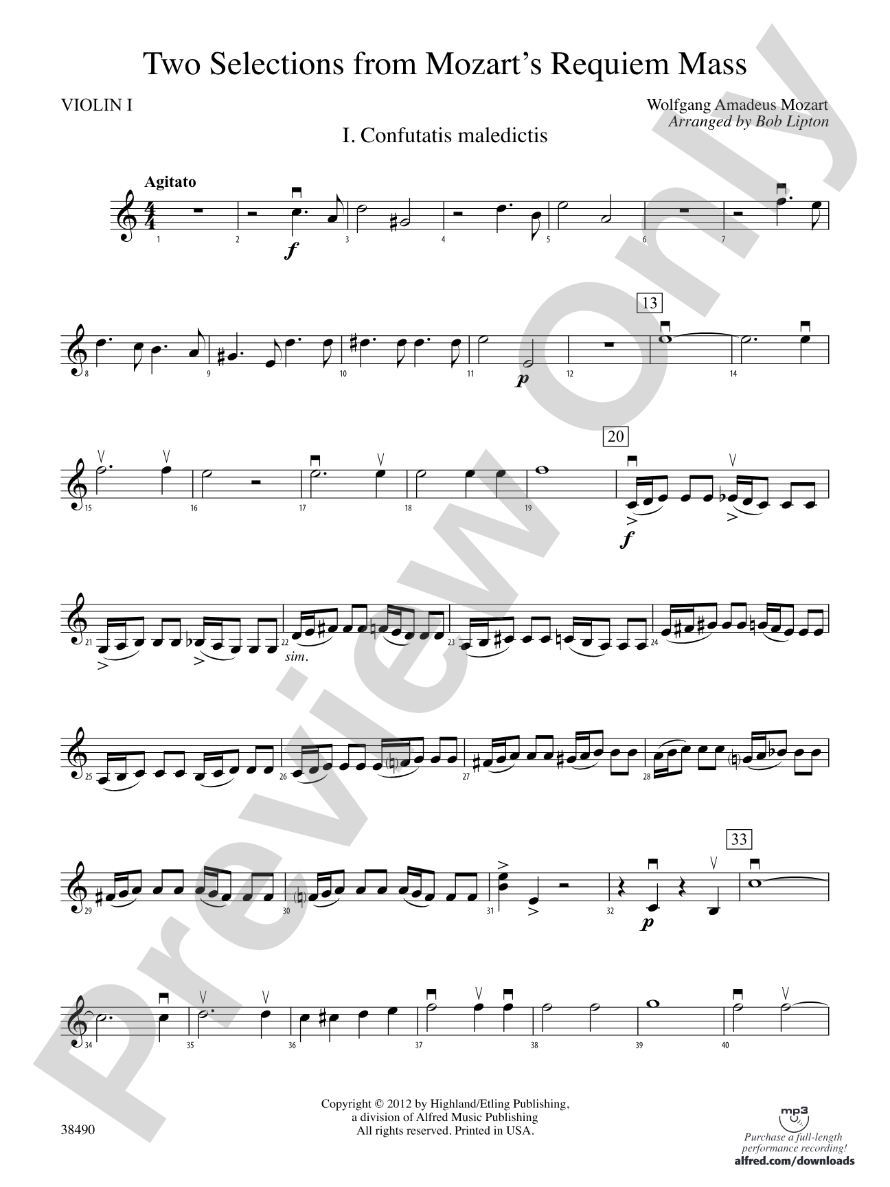 Two Selections from Mozart's Requiem Mass: 1st Violin