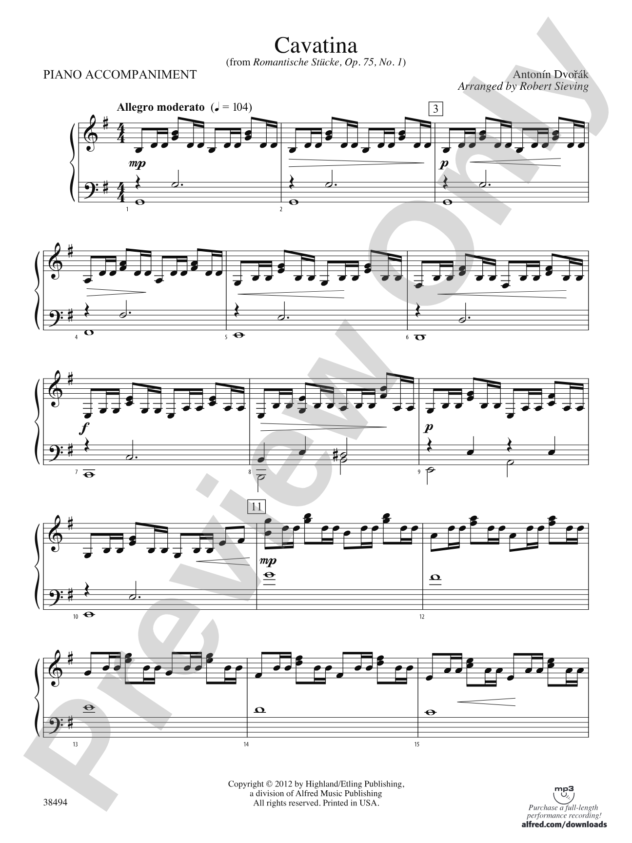 Cavatina: Piano Accompaniment