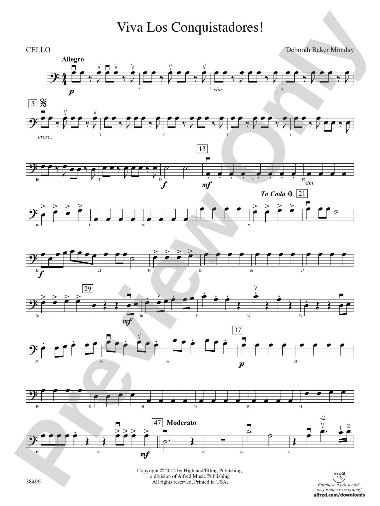 Viva los Conquistadores!: Cello