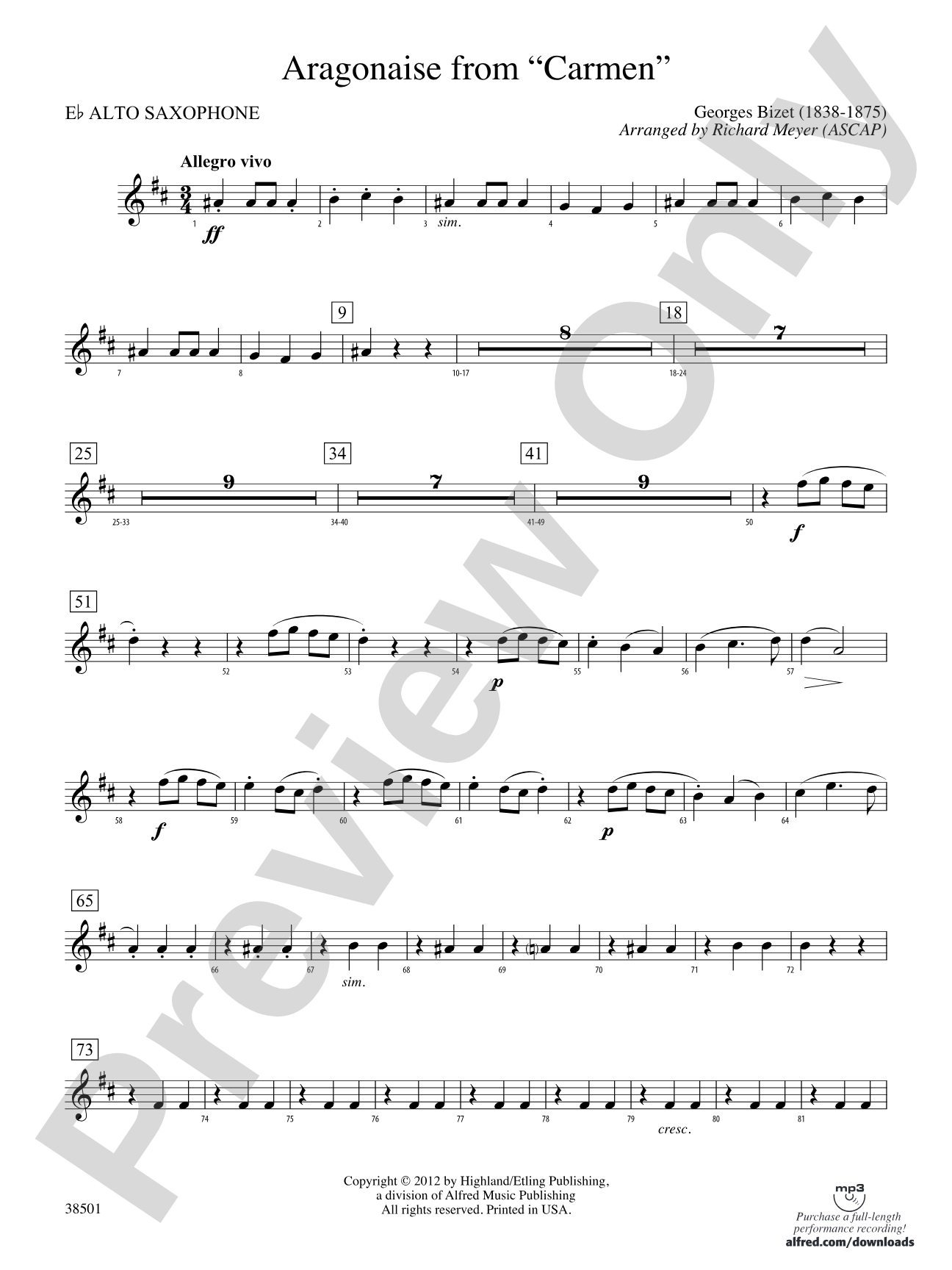 Aragonaise from Carmen: E-flat Alto Saxophone