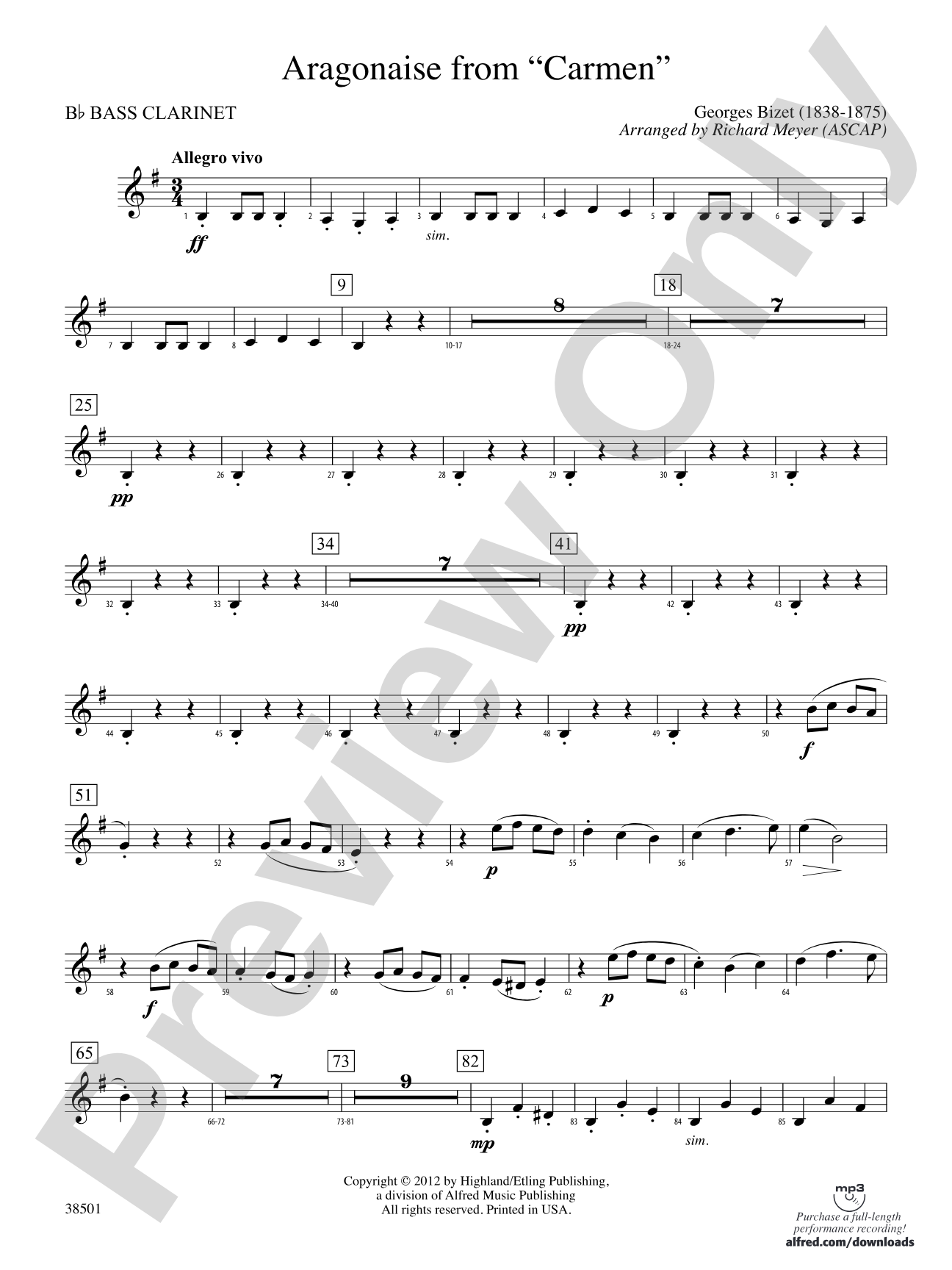 Aragonaise from Carmen: B-flat Bass Clarinet