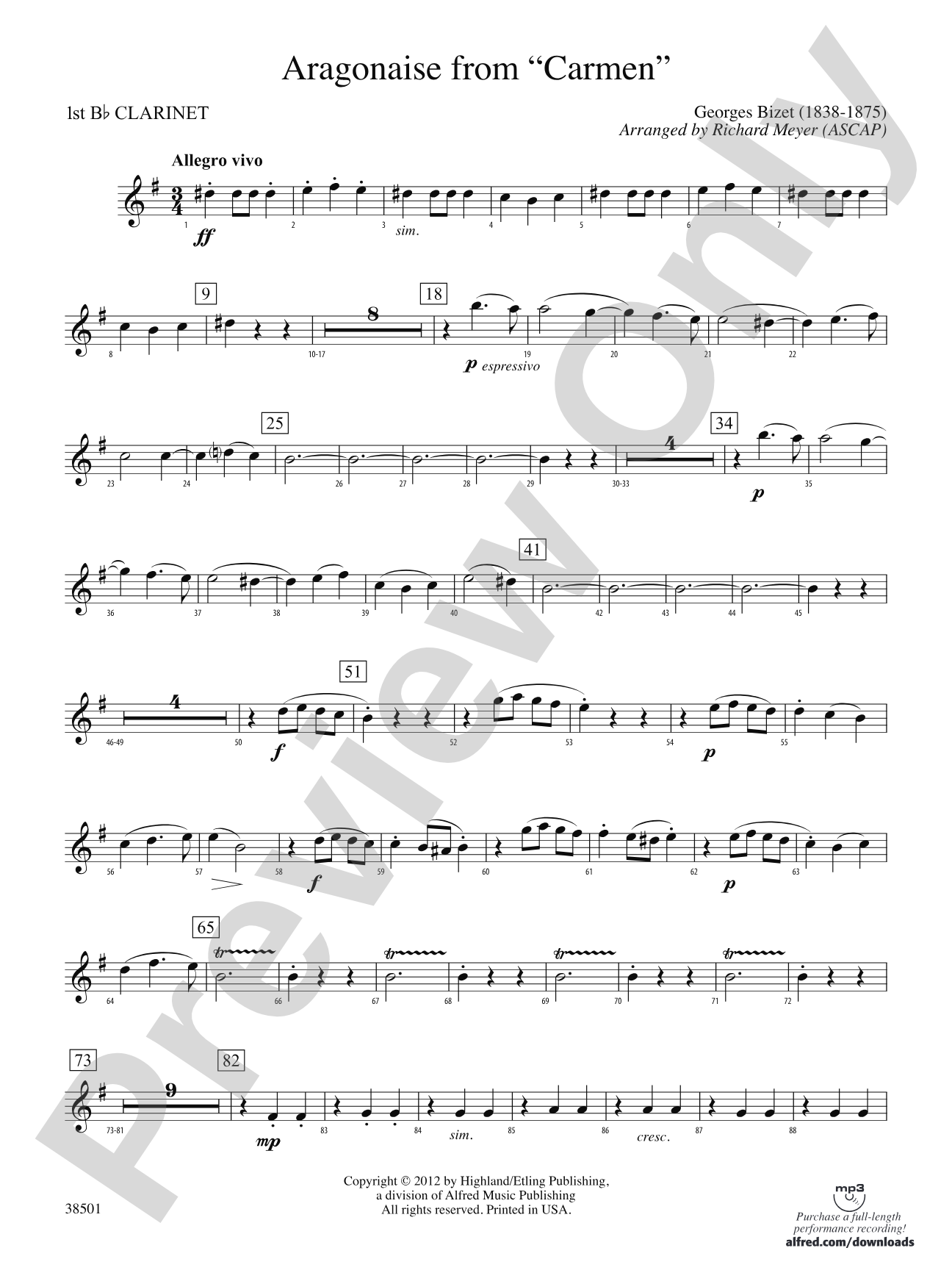 Aragonaise from Carmen: 1st B-flat Clarinet