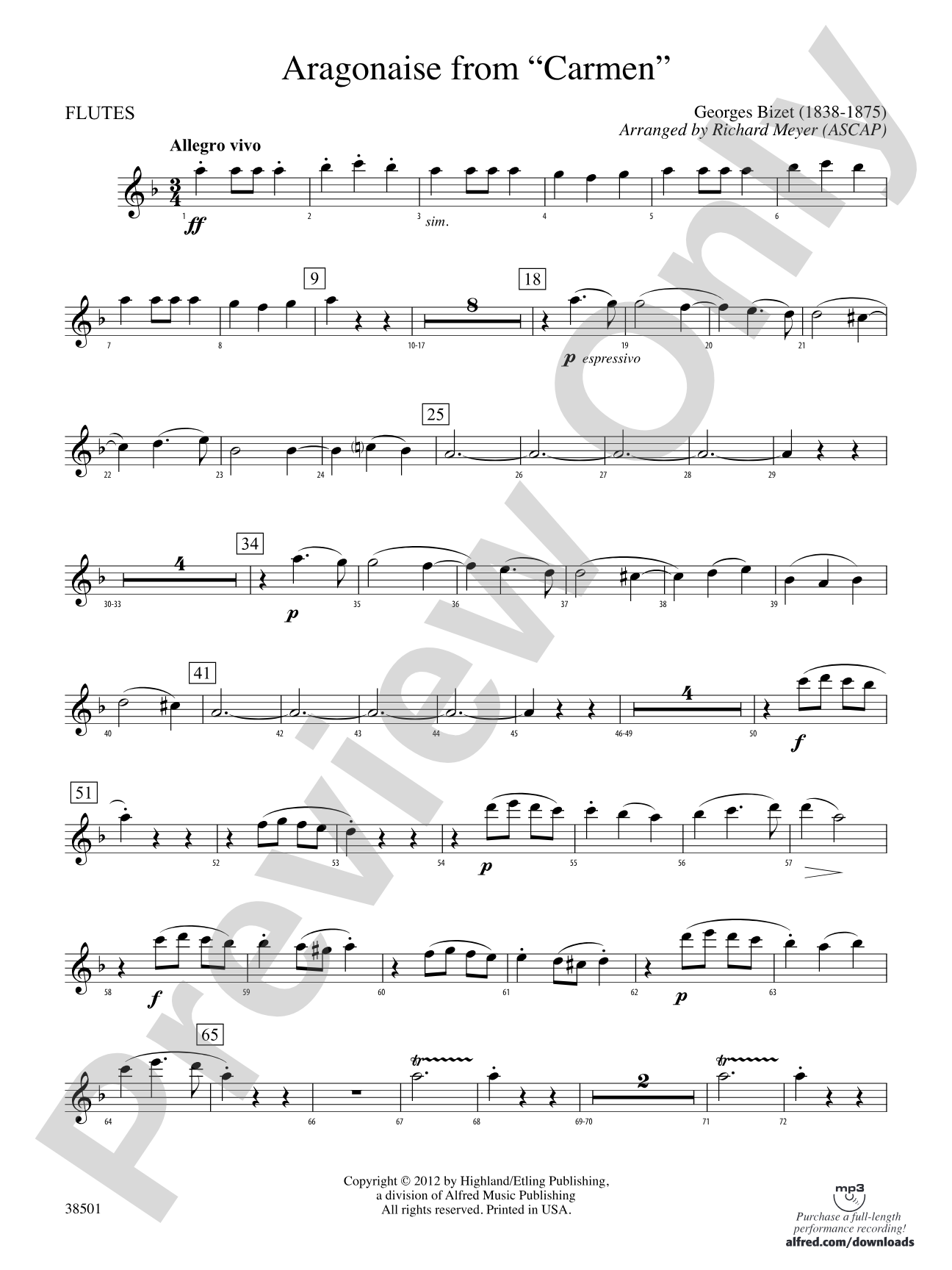 Aragonaise from Carmen: Flute