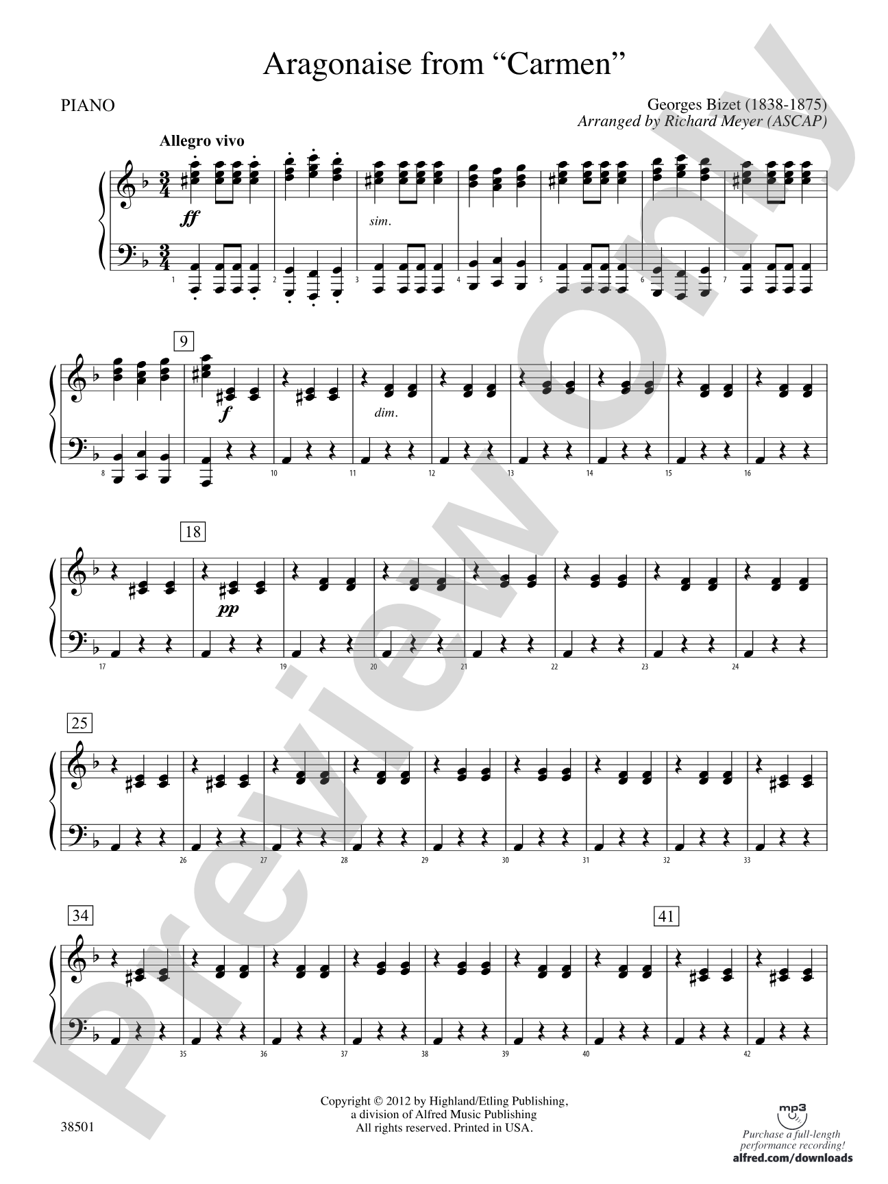 Aragonaise from Carmen: Piano Accompaniment