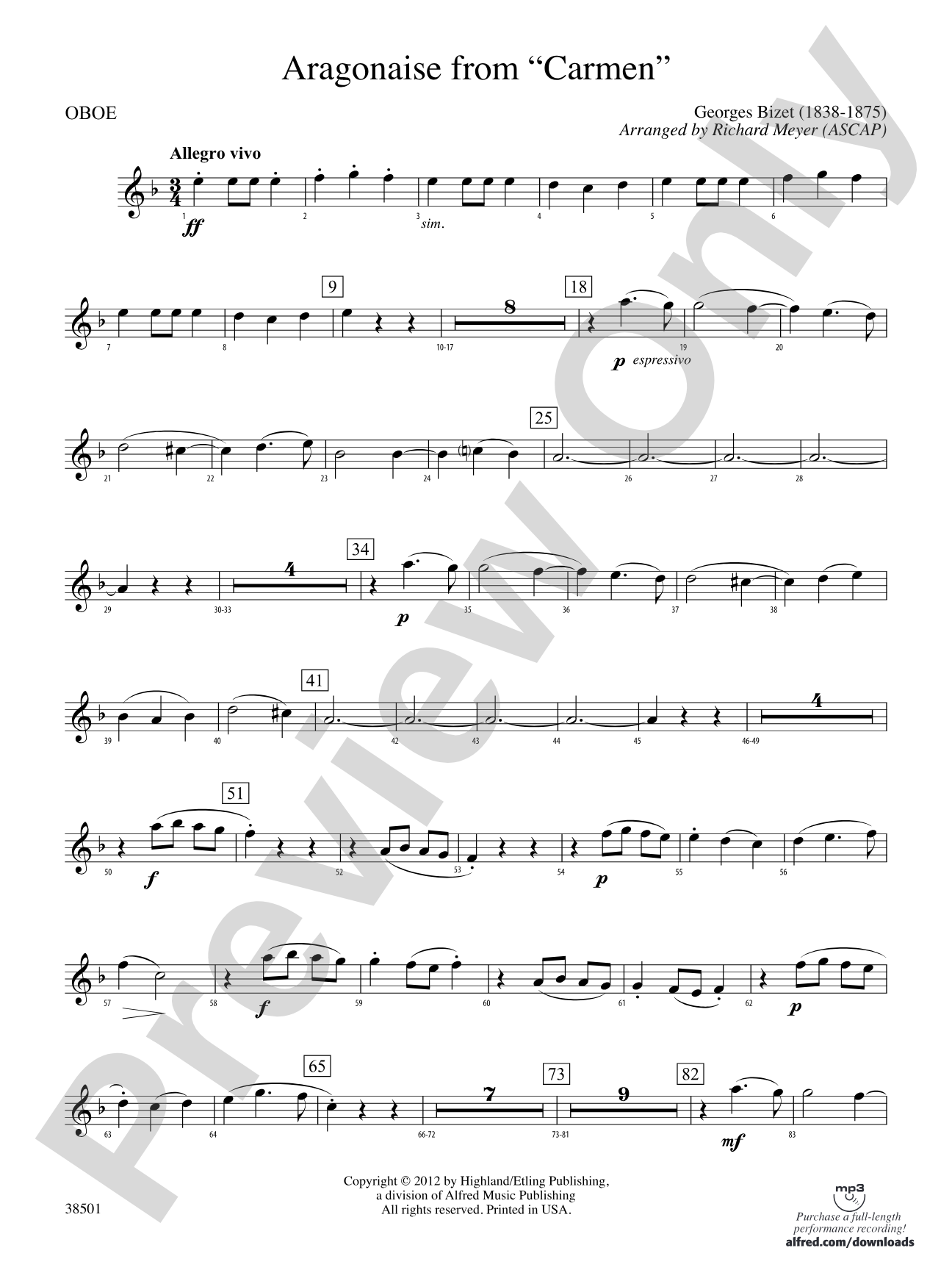 Aragonaise from Carmen: Oboe