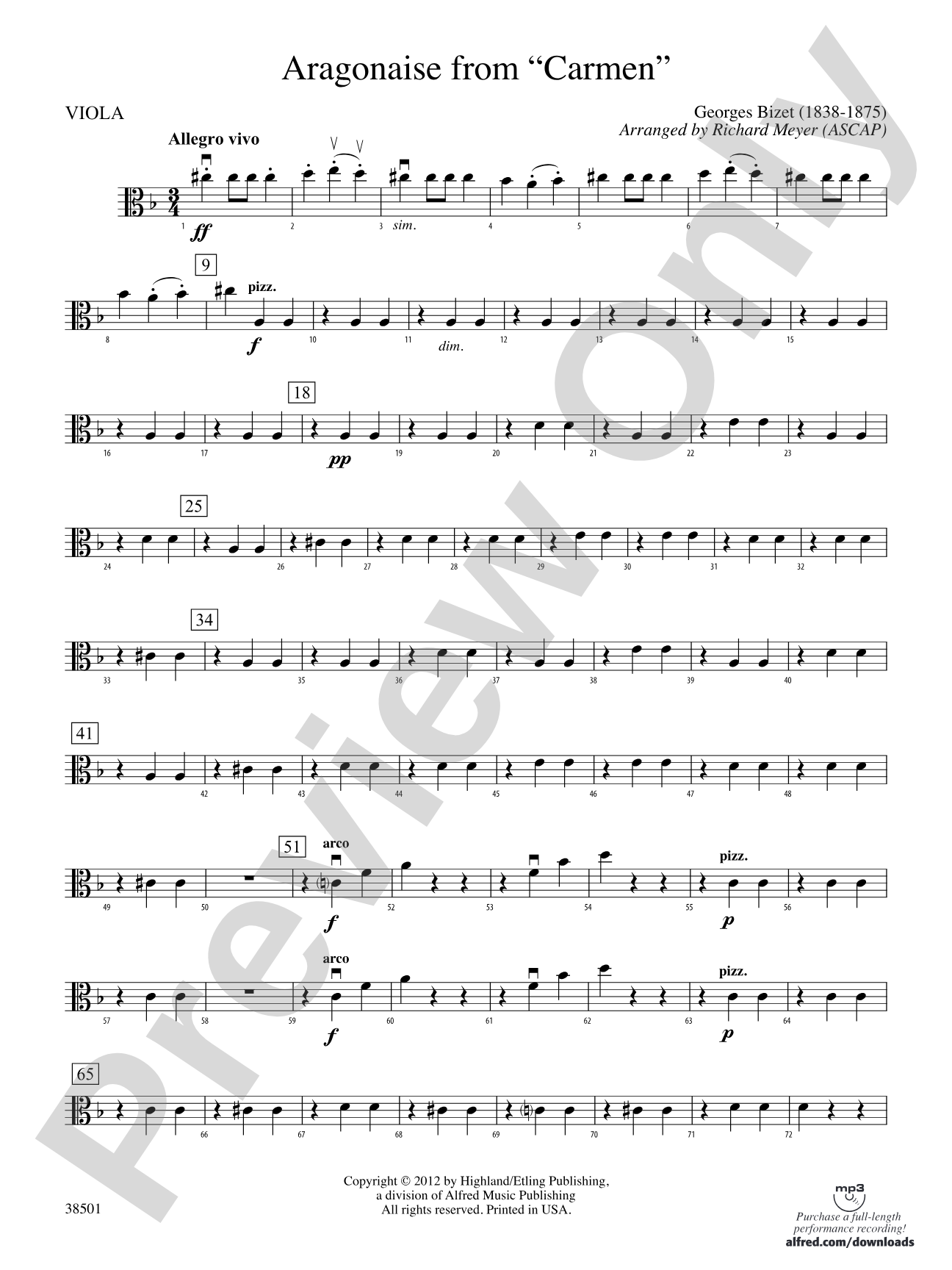 Aragonaise from Carmen: Viola