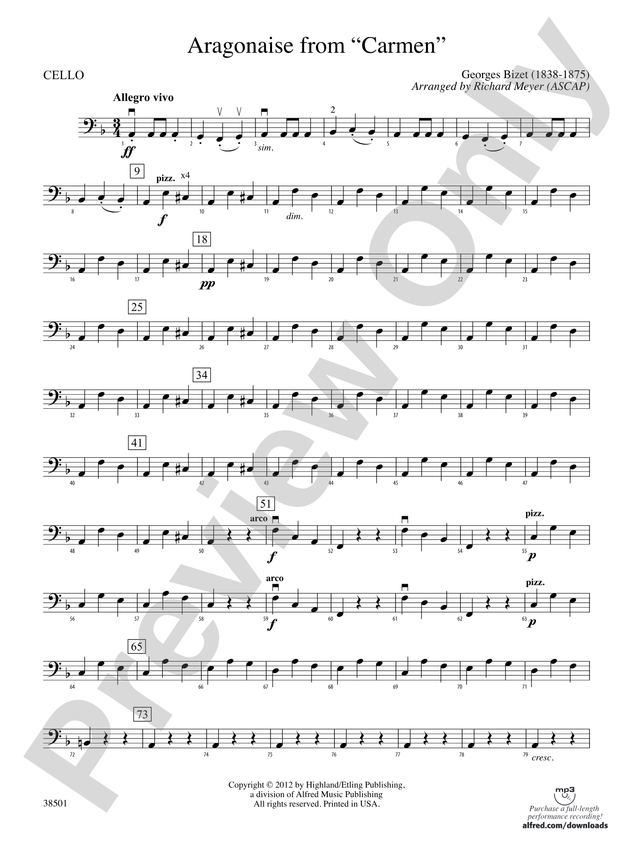 Aragonaise from Carmen: Cello