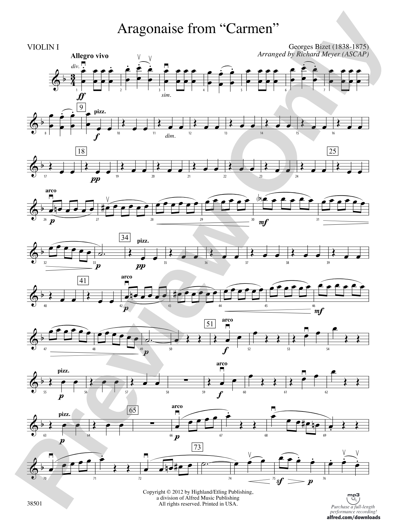 Aragonaise from Carmen: 1st Violin