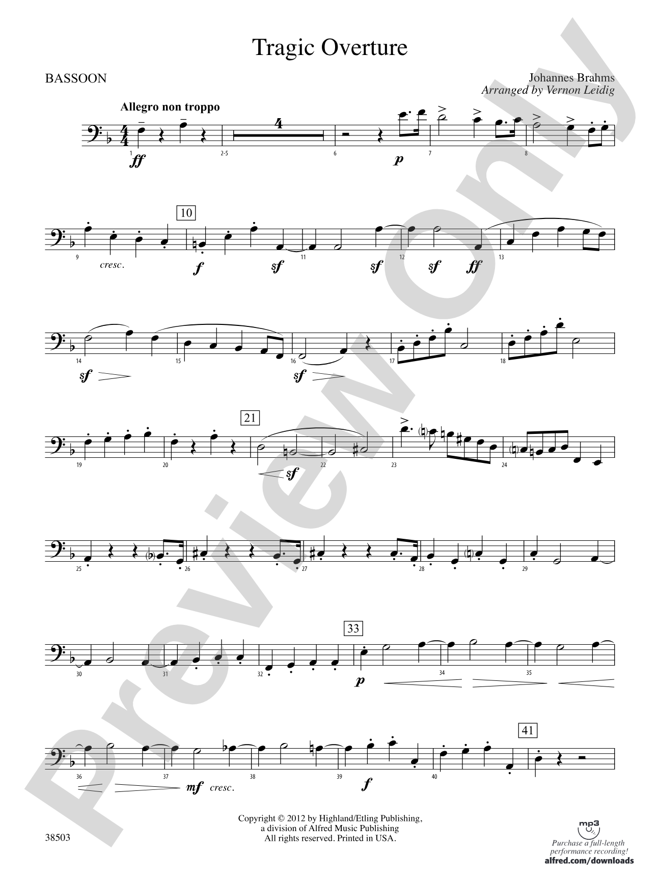 Tragic Overture: Bassoon