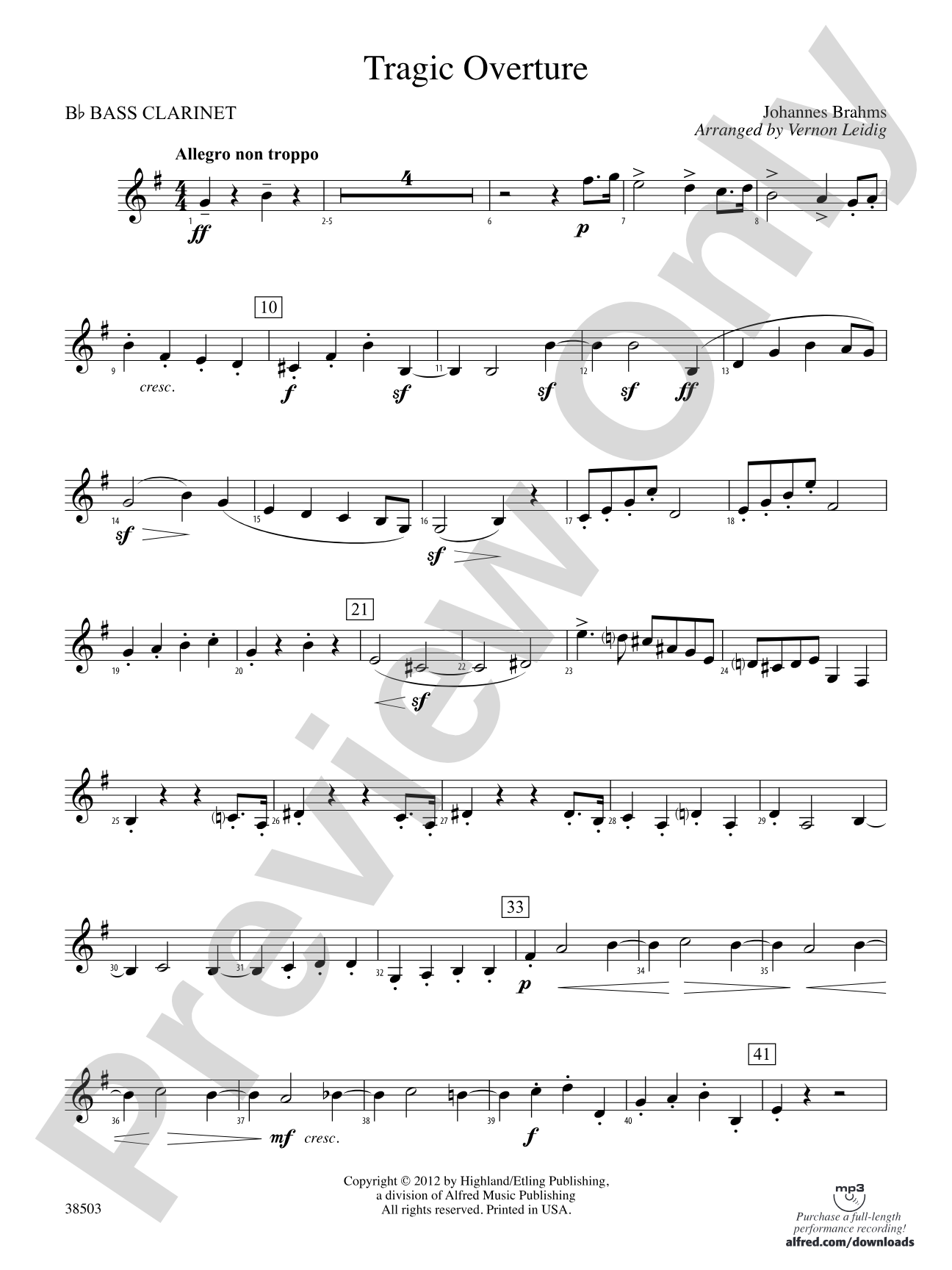 Tragic Overture: B-flat Bass Clarinet