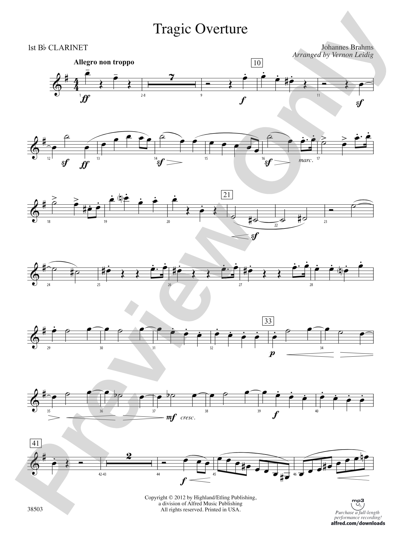 Tragic Overture: 1st B-flat Clarinet