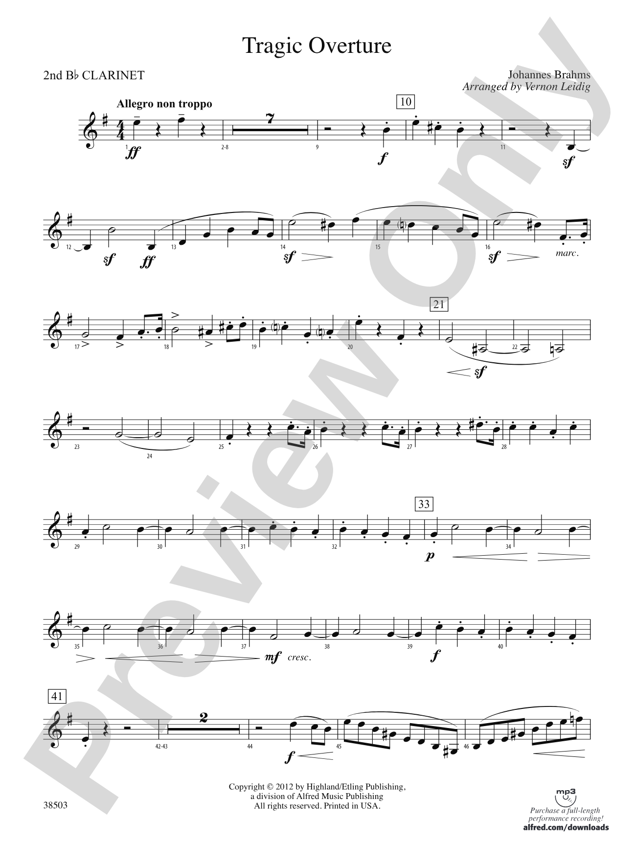 Tragic Overture: 2nd B-flat Clarinet