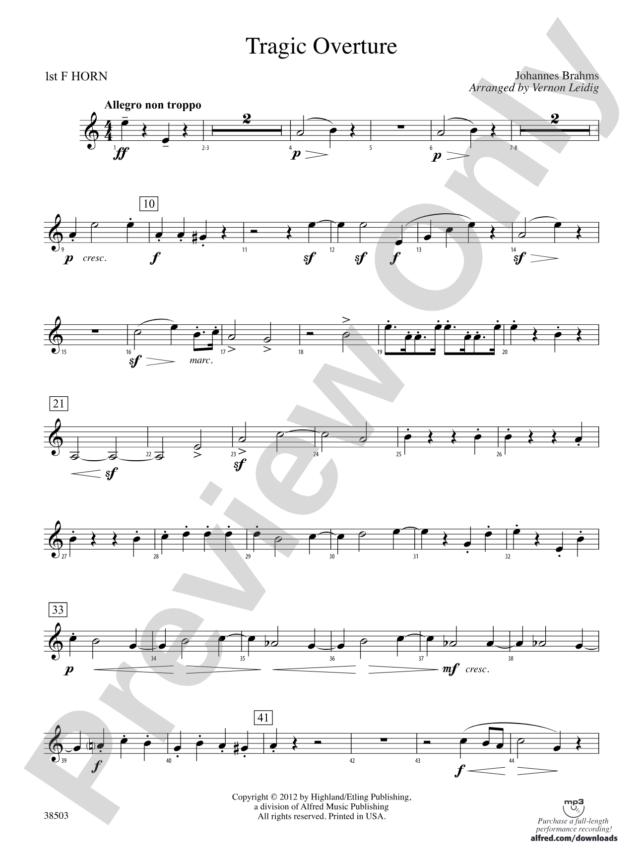 Tragic Overture: 1st F Horn