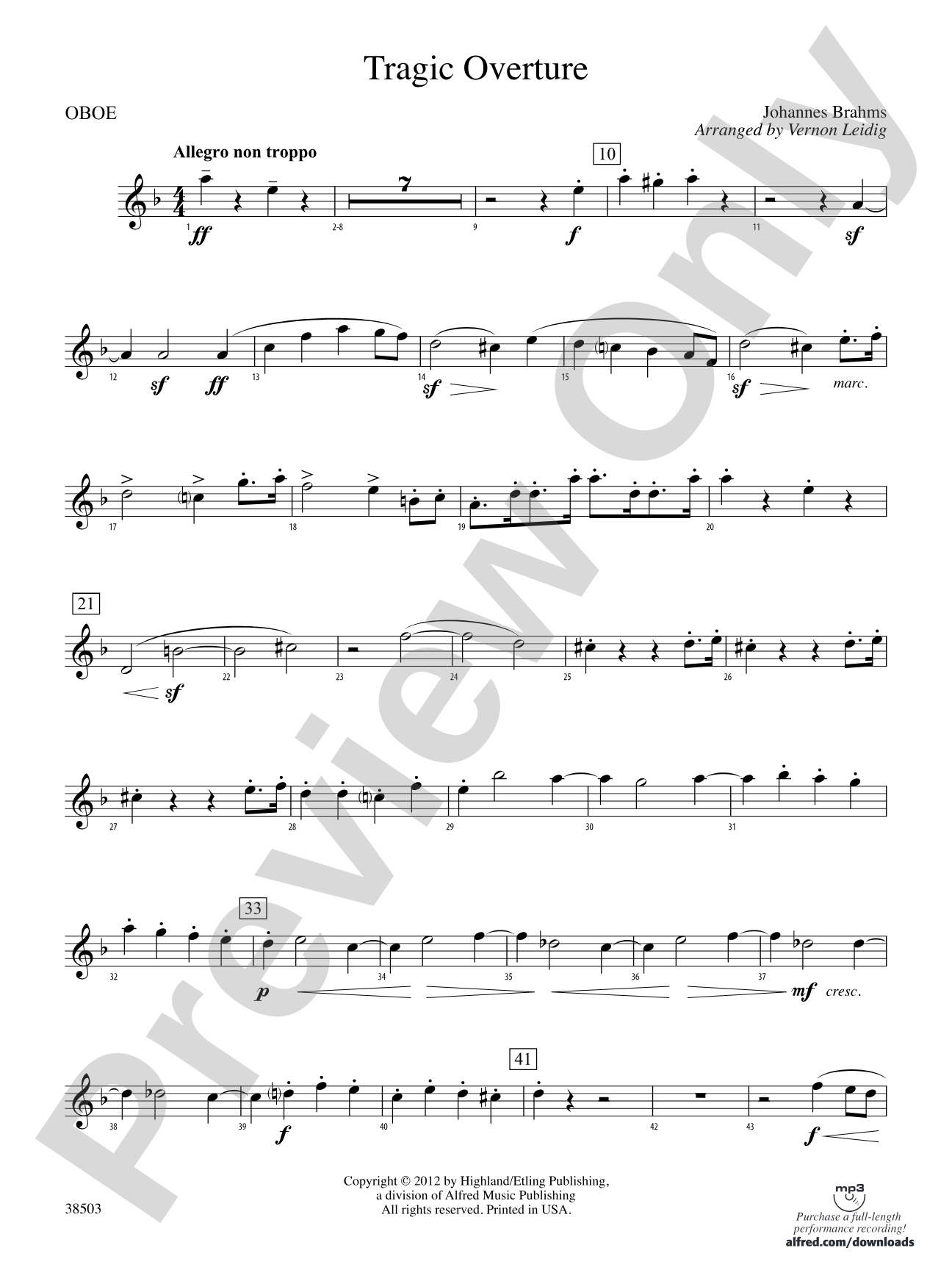 Tragic Overture: Oboe