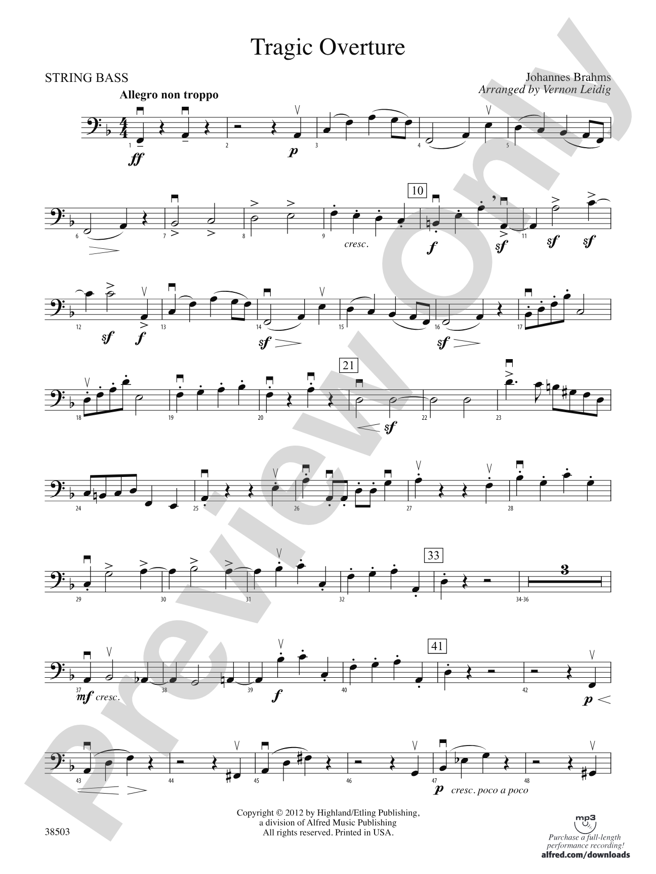 Tragic Overture: String Bass