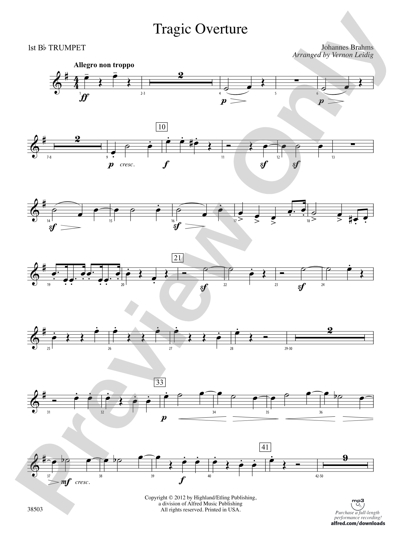 Tragic Overture: 1st B-flat Trumpet