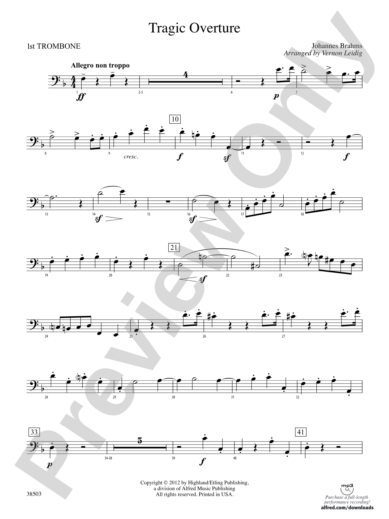 Tragic Overture: 1st Trombone