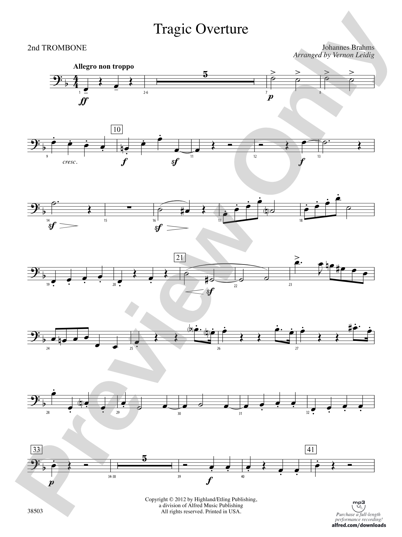 Tragic Overture: 2nd Trombone