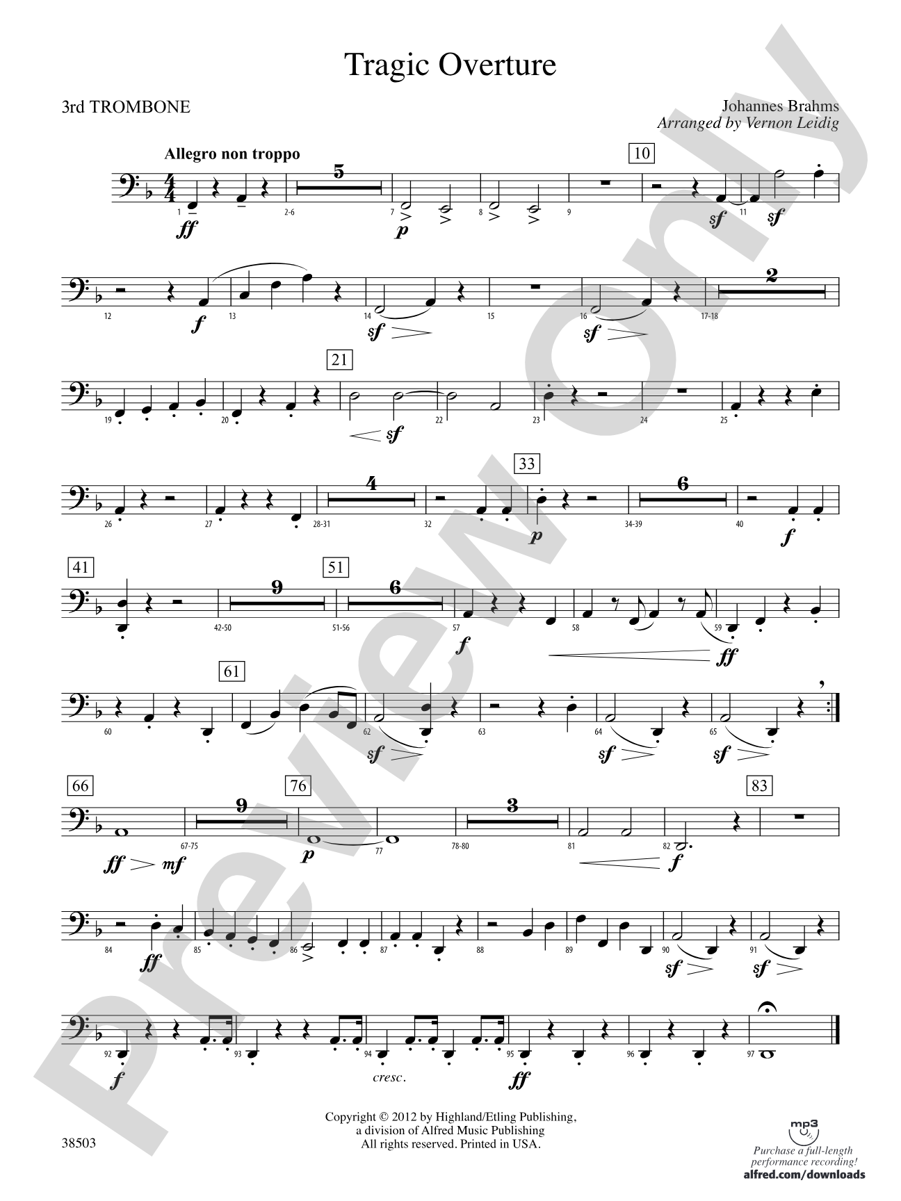 Tragic Overture: 3rd Trombone