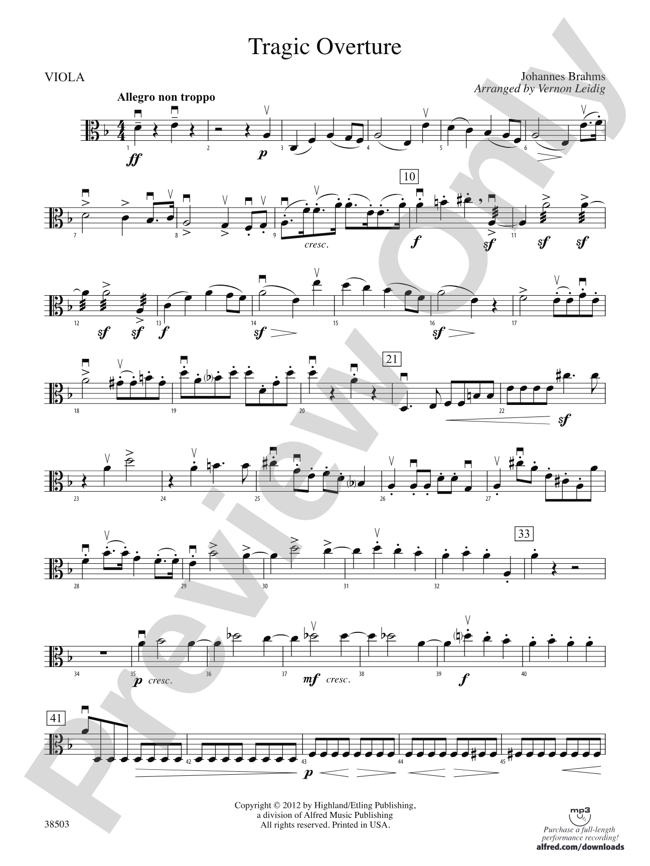 Tragic Overture: Viola